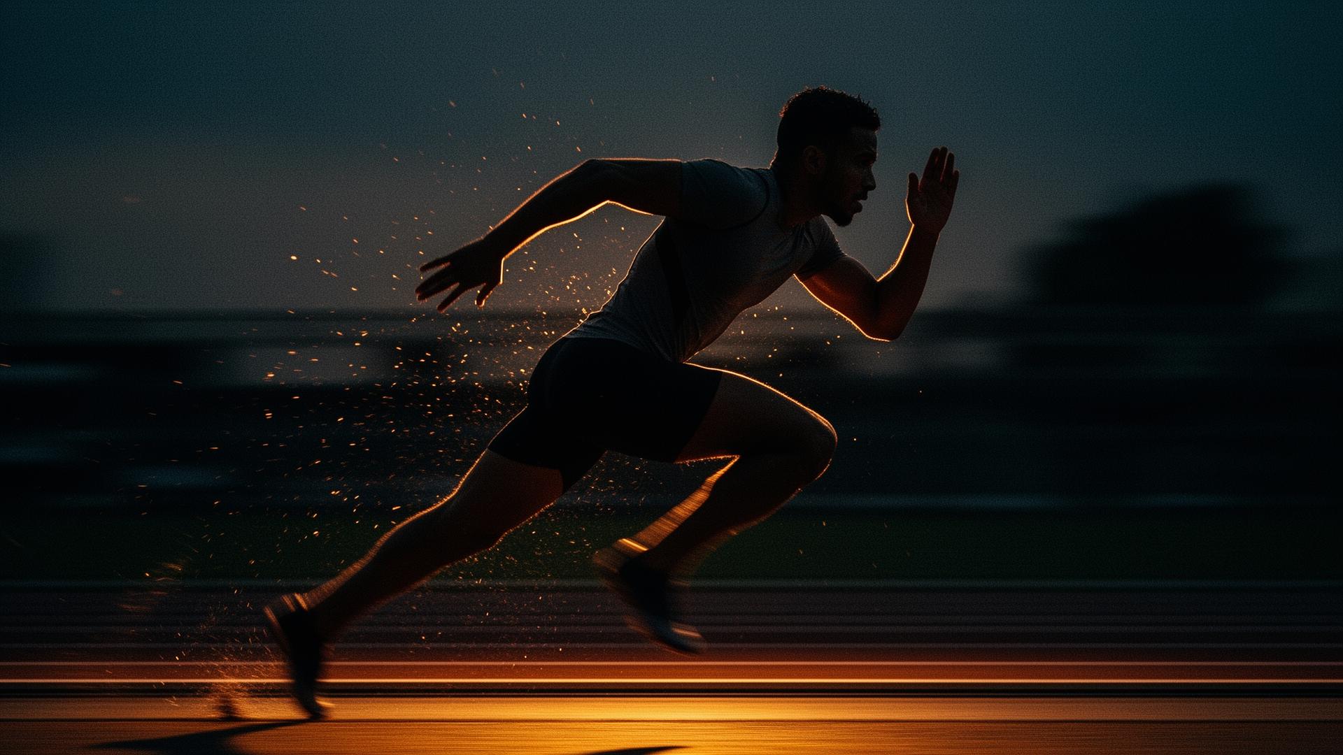 Athlete sprinting at dusk