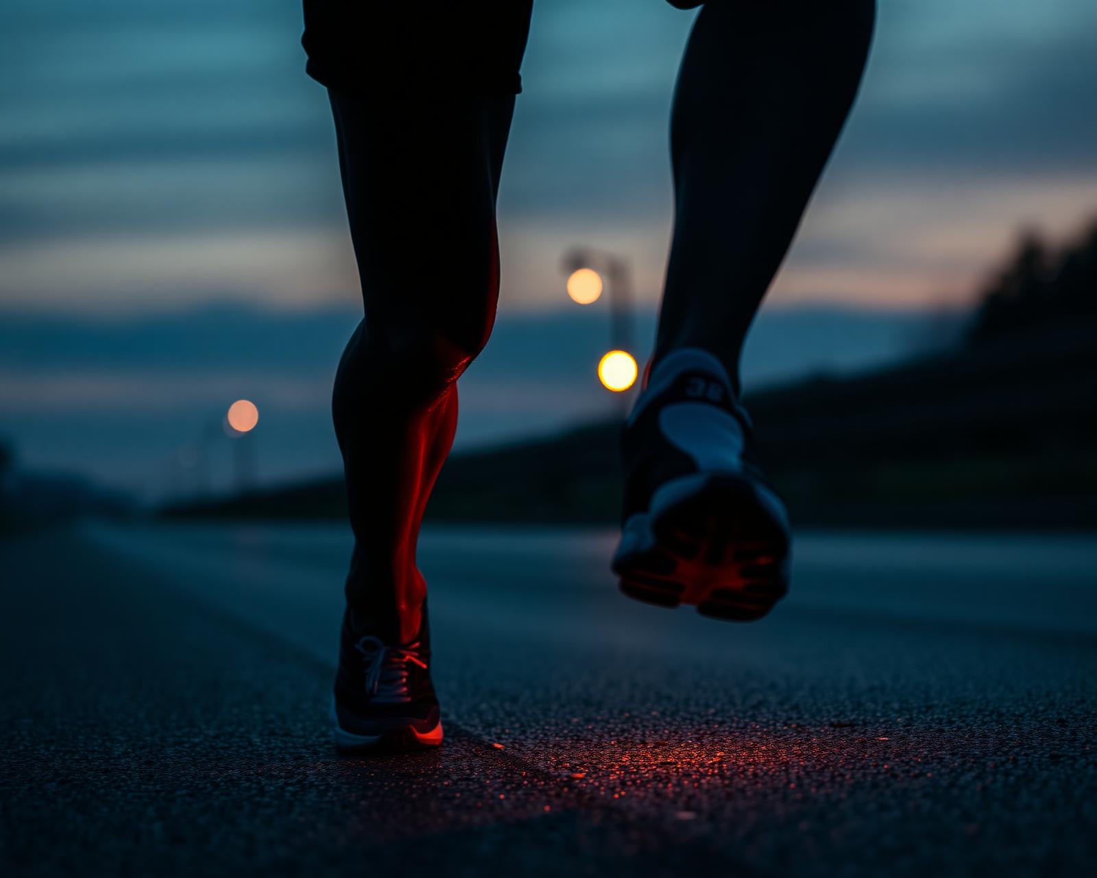 Runner at dusk, lit by warm rim light